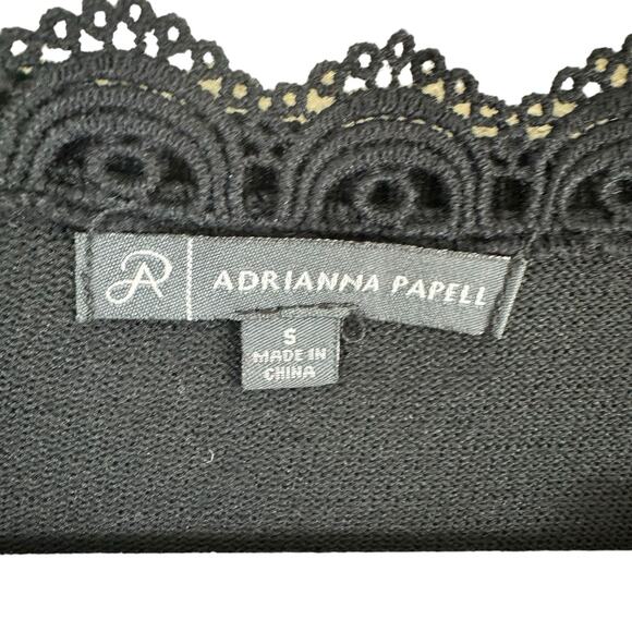 Adrianna Papell Black Long Sleeve Lace Trim Lightweight Tight Knit Sweater Sz S - Picture 4 of 6